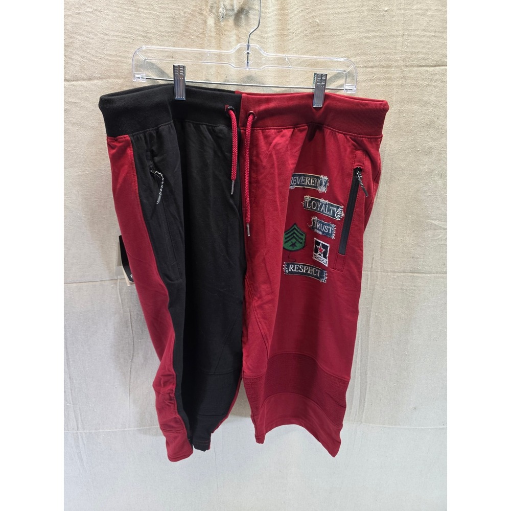 Focus Jeans Mens XL Red Black Colorblock Jogger Shorts Military Patch Streetwear